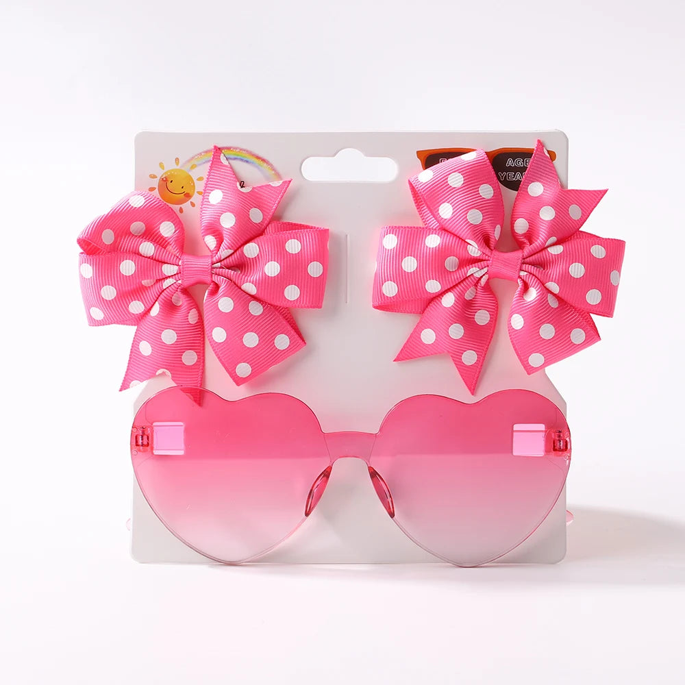 Girls Hair Bows And Colorful Heart Sun Glasses