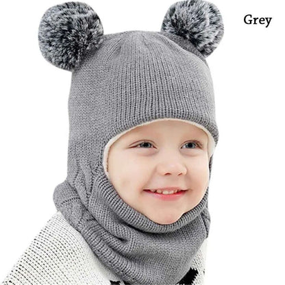 Kids Warm Knitted Plus Fleece Beanie with Face Cover childrensterritory
