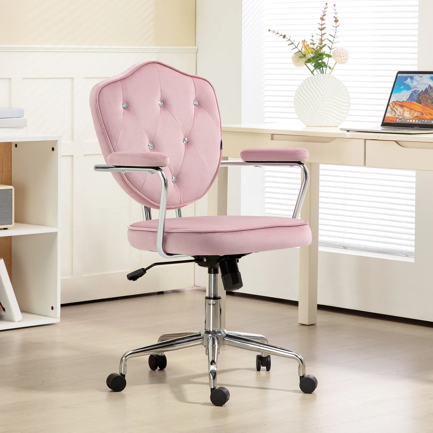 Pink Soft Fabric Cute Office Chair with Wheels childrensterritory