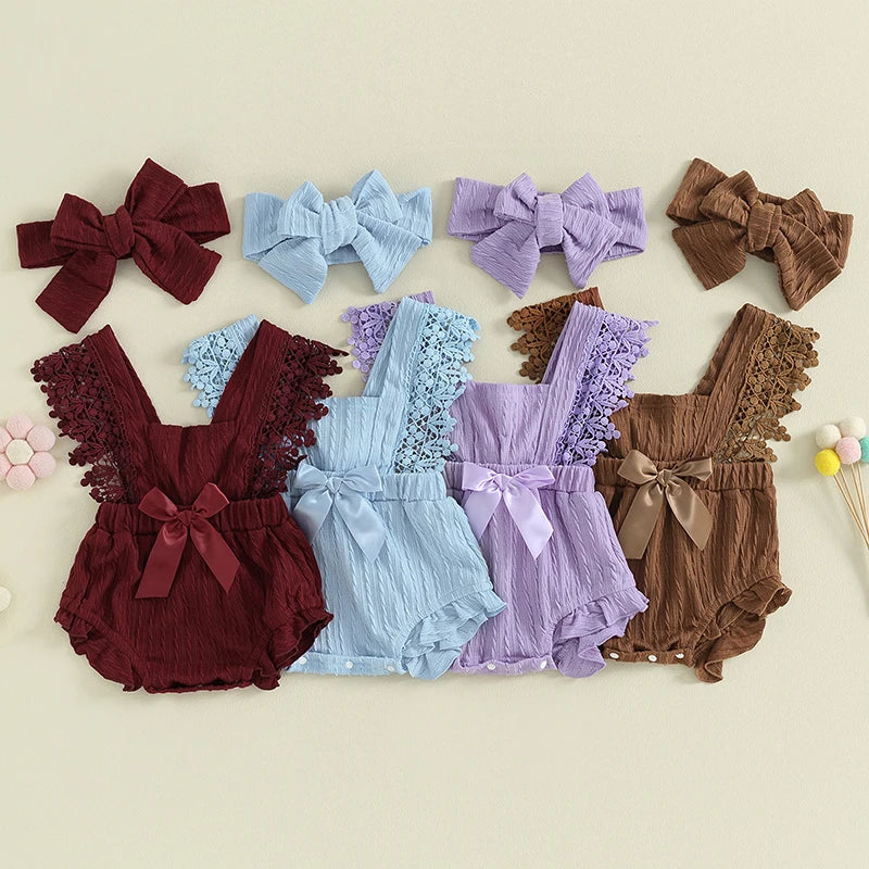 Baby Girl Cotton Linen Bow-knot Sleeveless Romper