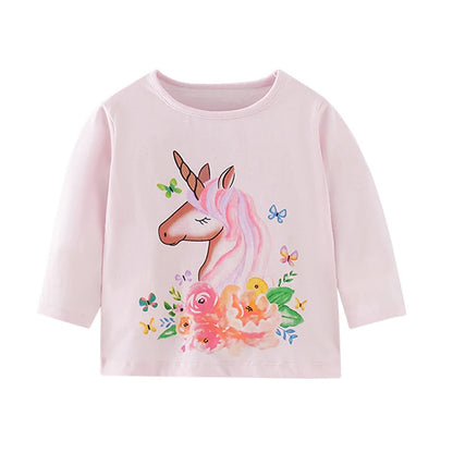 Kids Girls Lovely Flower and Fox Print Soft T-shirt childrensterritory