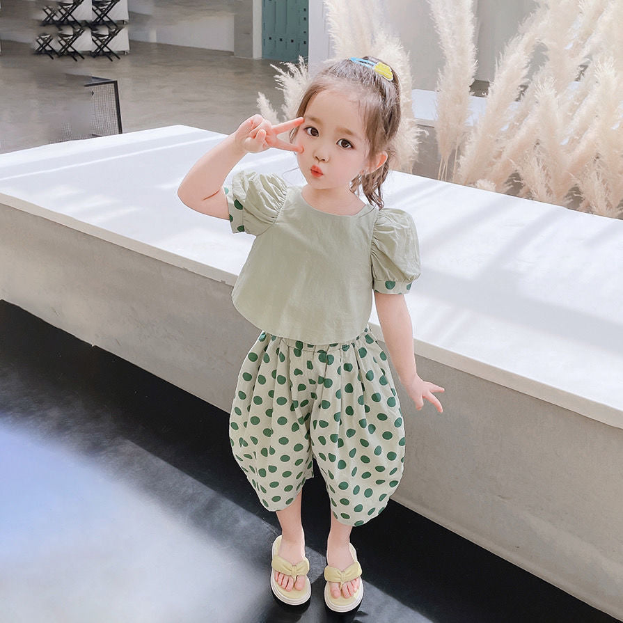 Kids Girls Backless Short Sleeve Top + Loose Cropped Pants Set childrensterritory