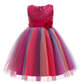 Girls Sleeveless Sequins Flower Rainbow Design Summer Dresses childrensterritory