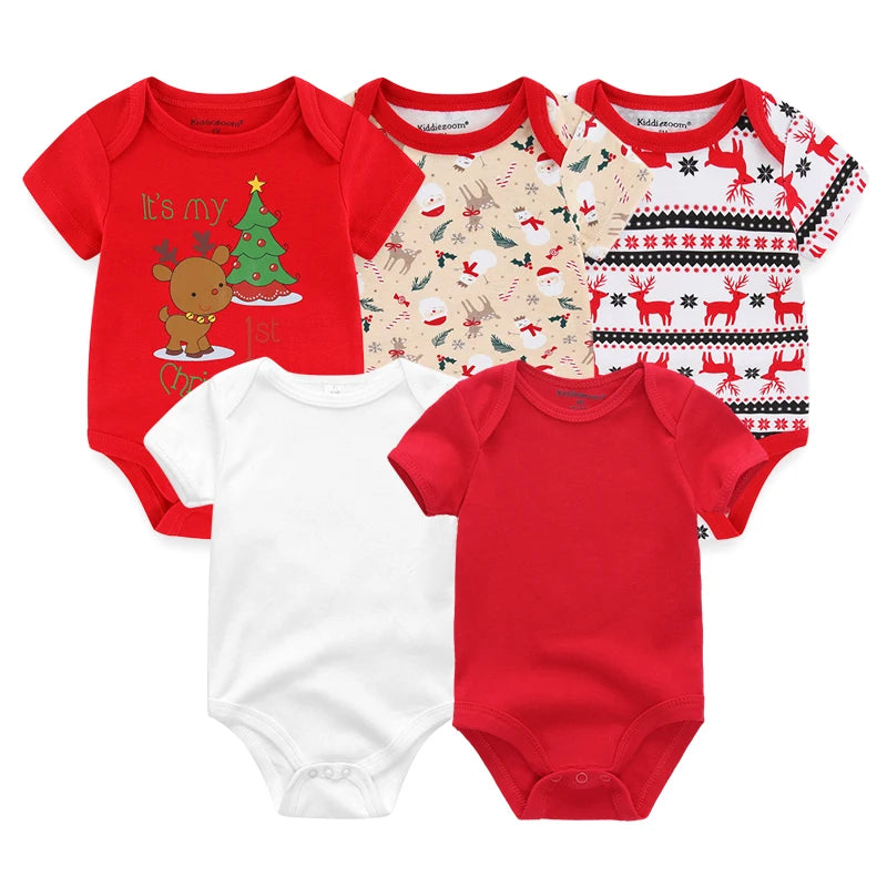 Cartoon Print Baby Girls Short Sleeve Cotton Romper Set