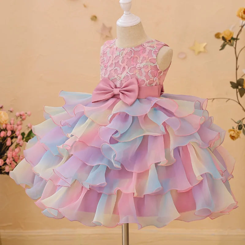 Sleeveless Bow Design Fluffy Summer Party Dresses childrensterritory