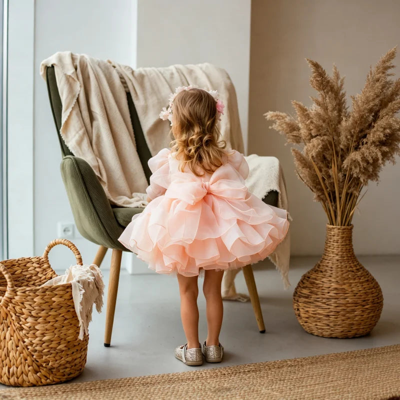 Tutu Flower Girl Dress with Big Bow for Birthday Party