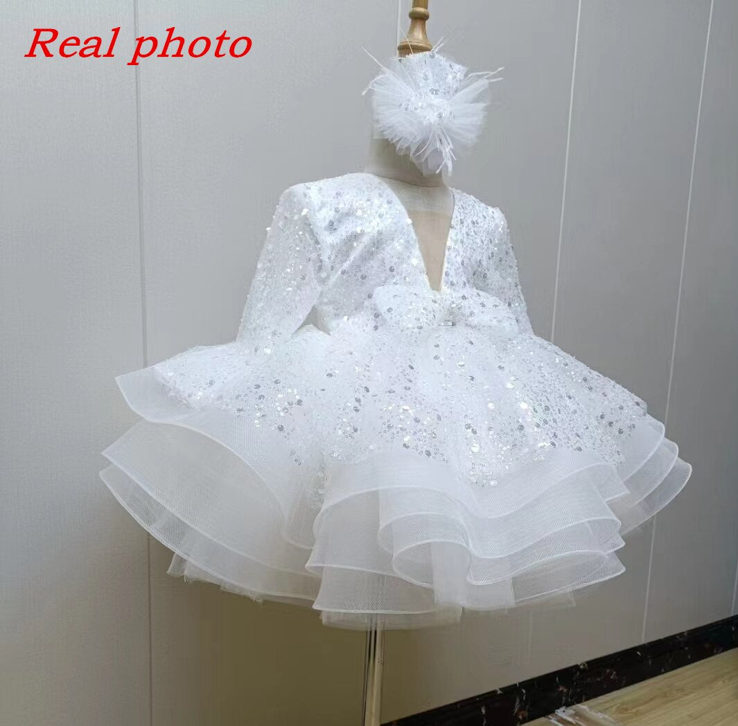 Sequined Tiered Tulle Luxury Wedding Party Dress for Girls childrensterritory