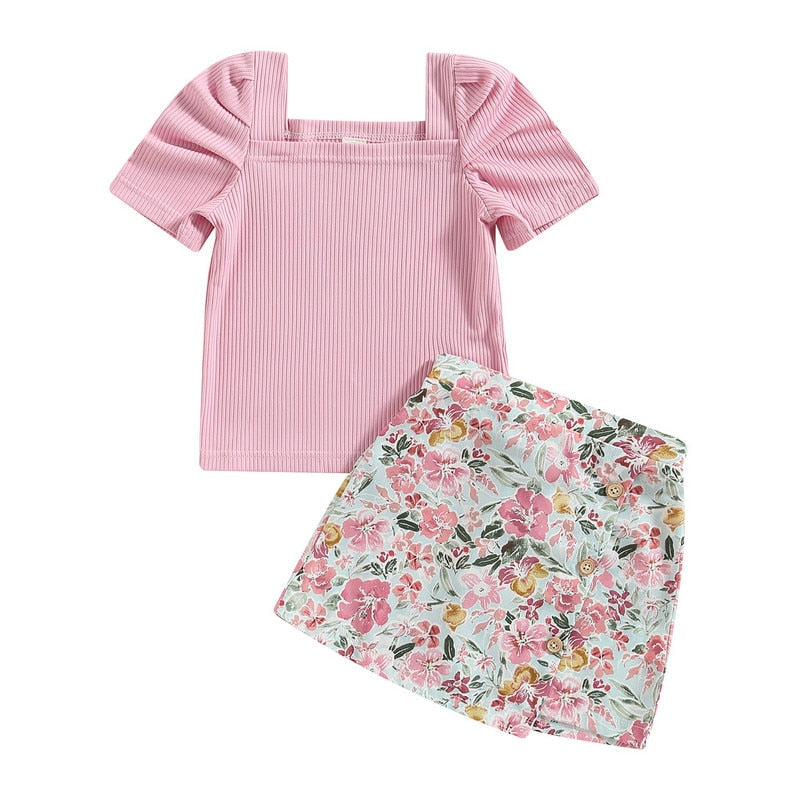 Kids Girl 2 Piece Floral Print Summer Fashion Outfits childrensterritory