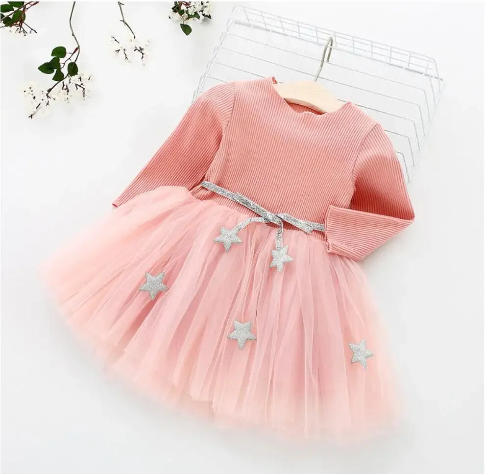 Toddler Girls Fluffy Sweater Dresses With Star Design