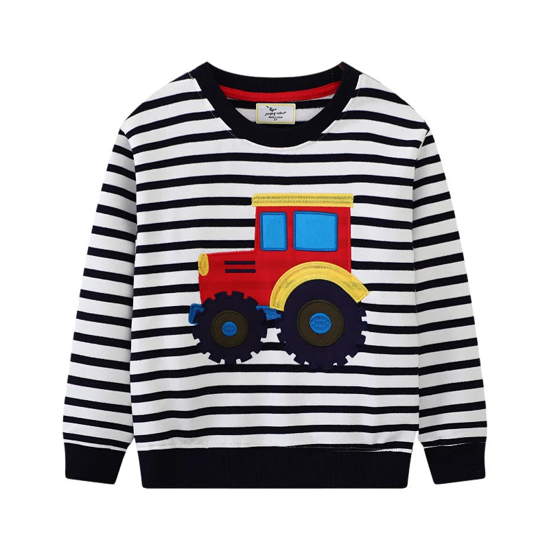 Cartoon Vehicle Design Kids Boys Cotton Sweatshirts