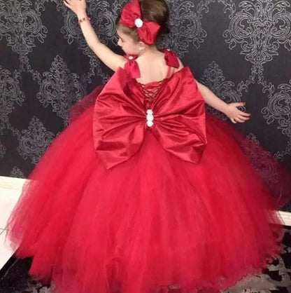 Little Girls Red Tulle Princess Birthday Party Dress with Big Bow childrensterritory