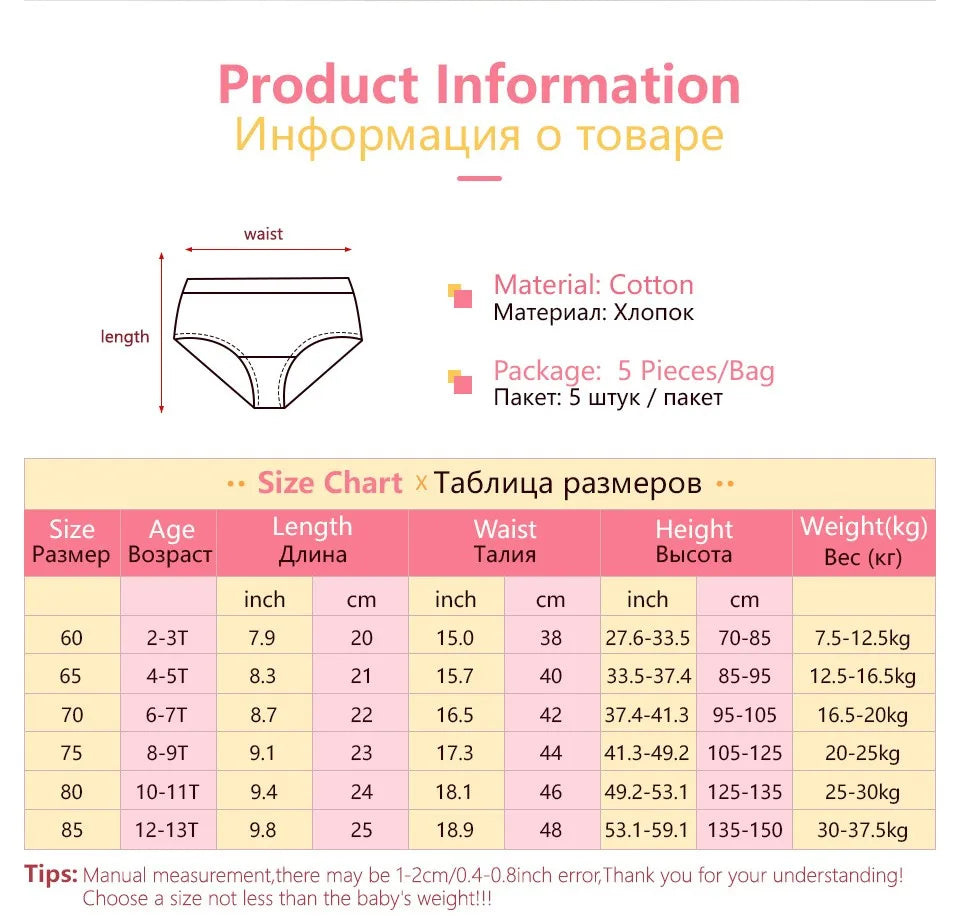 Cartoon Print 5Pcs/Set Girls Breathable Cotton Briefs