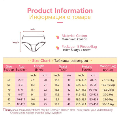 Cartoon Print 5Pcs/Set Girls Breathable Cotton Briefs