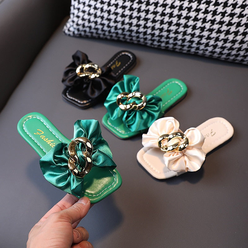 Kids Girls Satin Bow Flat Flip-flop Versatile Slippers childrensterritory