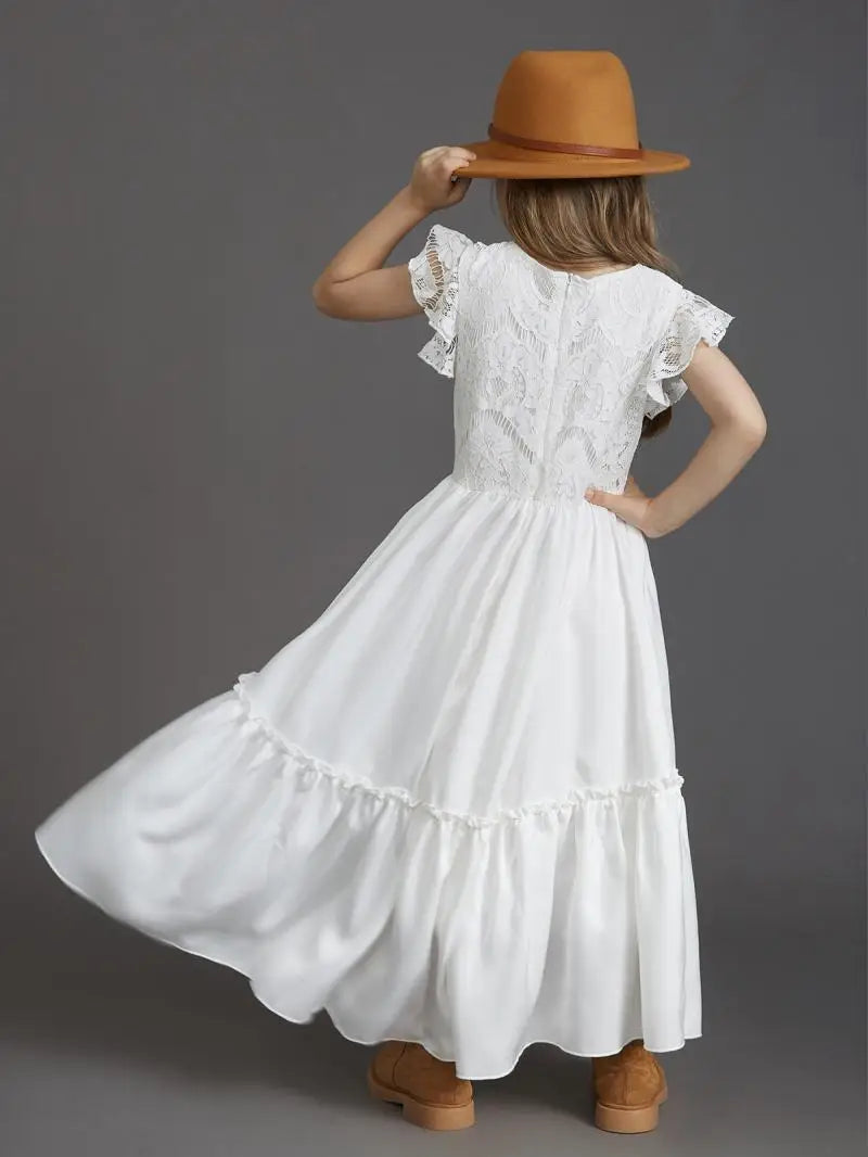 Lace Design Kids Girls Long Cotton Dresses for Summer childrensterritory