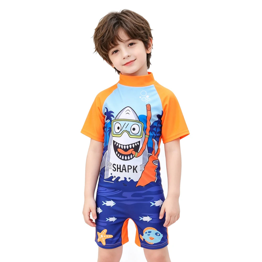 Kids Girls One-Piece Cartoon Print UV Swimsuits