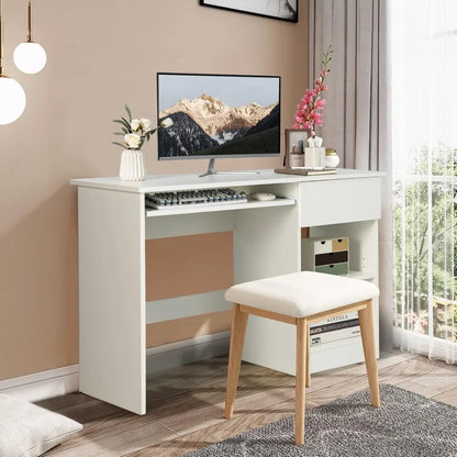 Adjustable Wooden White Computer Desk with Drawers childrensterritory