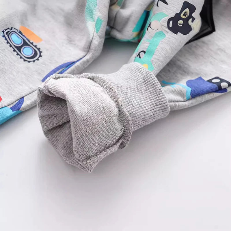 Cartoon Vehicles Print Kids Warm Sweatpants