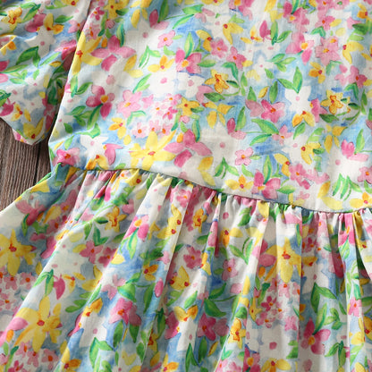 Kids Girls Floral Print Party Dress for Summer childrensterritory