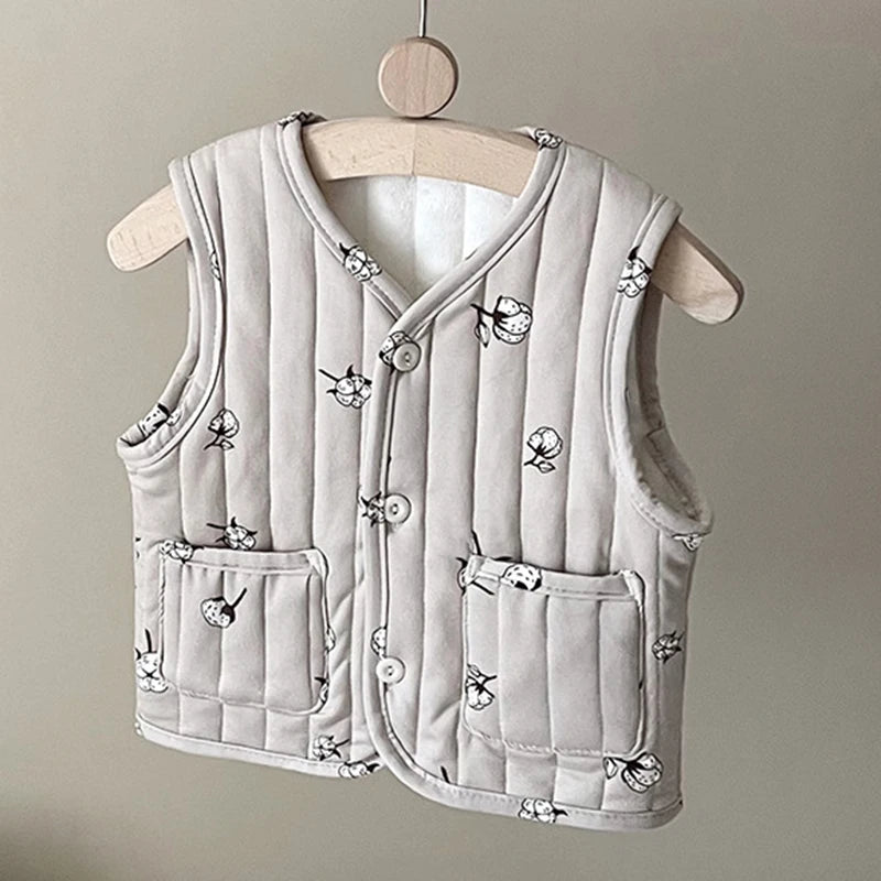 Kids Sleeveless Cotton-padded Printed Warm Coats childrensterritory