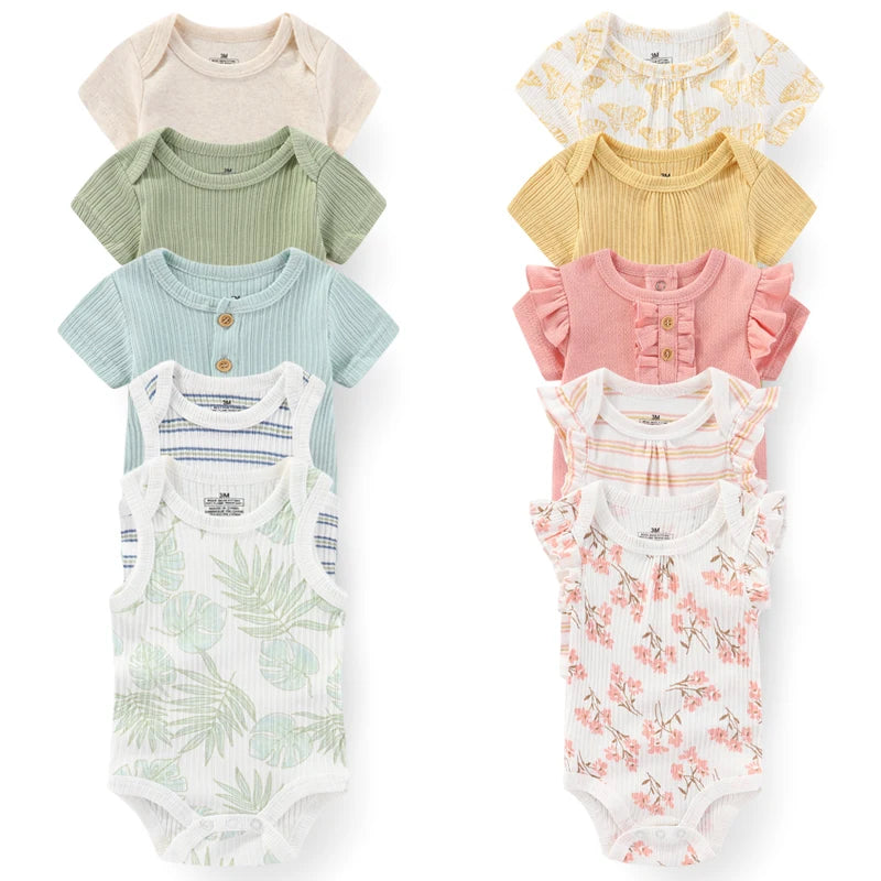 Cartoon Print Sleeveless 5Pieces Newborn Cotton Bodysuits childrensterritory
