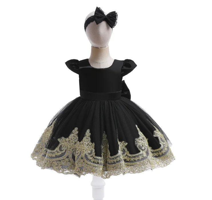 Girls Embroidery Bow Design Princess Dresses