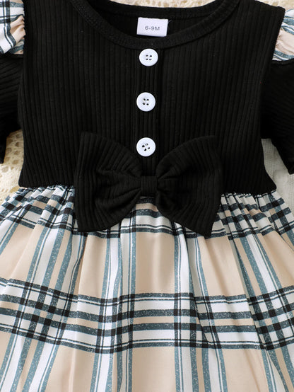 Newborn Girl Checkered Print Bow Dress for Summer