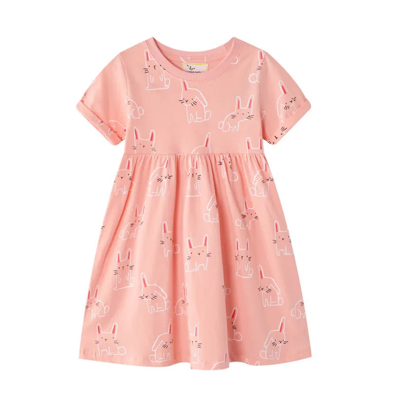 Cute Dinosaurs Unicorns Print Kids Girls Summer Dresses childrensterritory