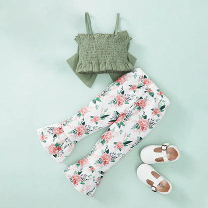 Kid Girl Sling Tank Top and Floral Pant Clothing Set