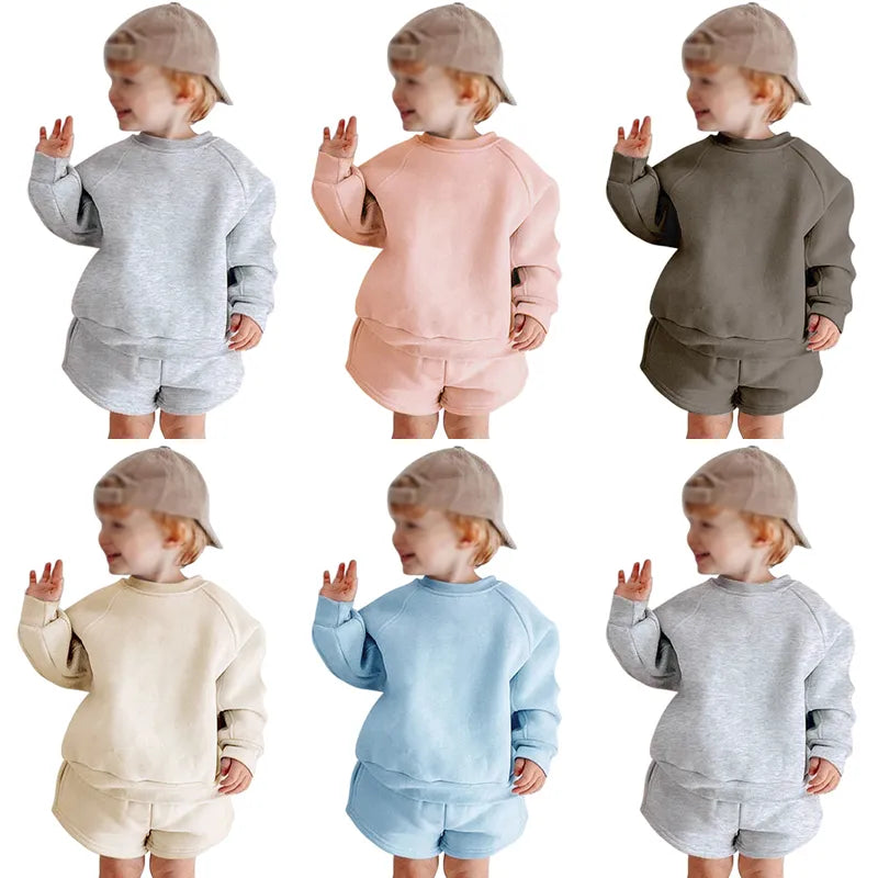 Kids Boys Girls Loose Sweatshirt with Elastic Joggers Shorts Set childrensterritory