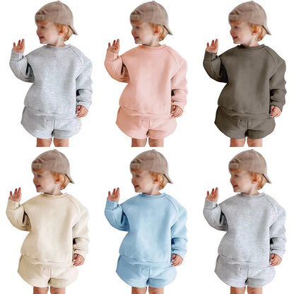 Kids Boys Girls Loose Sweatshirt with Elastic Joggers Shorts Set childrensterritory