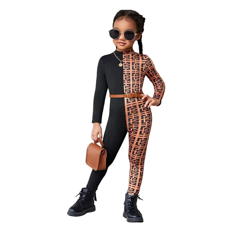 Kids Girls Patchwork Long Sleeve Romper/Jumpsuit