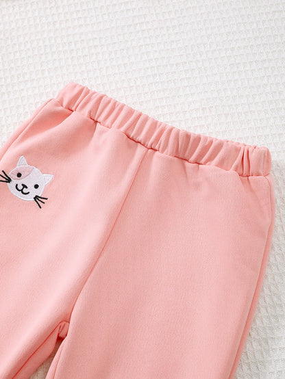 Girls Cartoon Letter Print Sweatshirt and Trousers Set