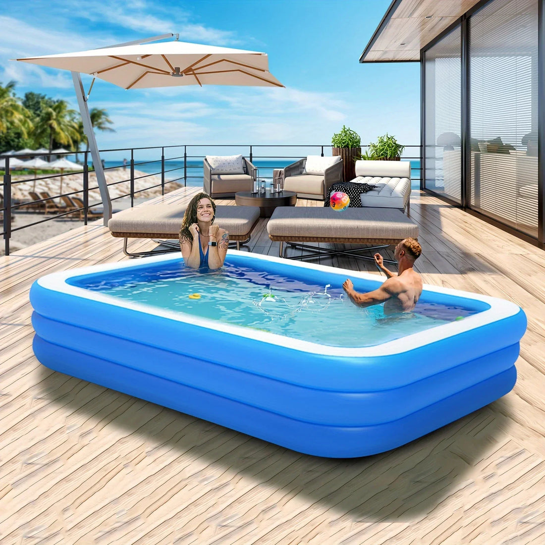2/3M Big Rectangular Inflatable Swimming Pool for Family