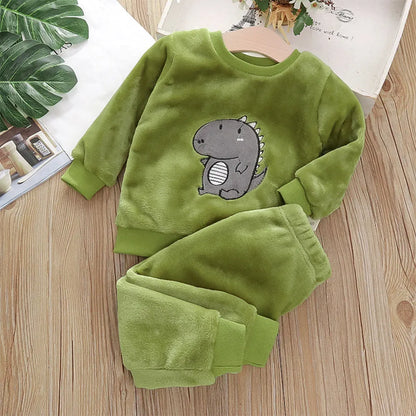 Kids Bear Leader Design Thick Coral Velvet Homewear Set childrensterritory