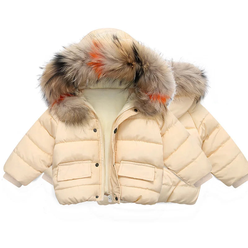 Kids' Long-Sleeved Fur Collar Design Warm Jackets