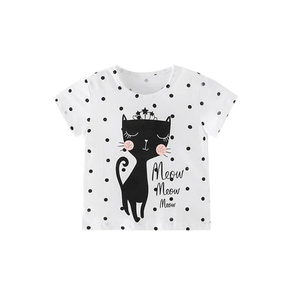Half-Sleeves Cartoon Print Summer Casual Tops For Girls childrensterritory