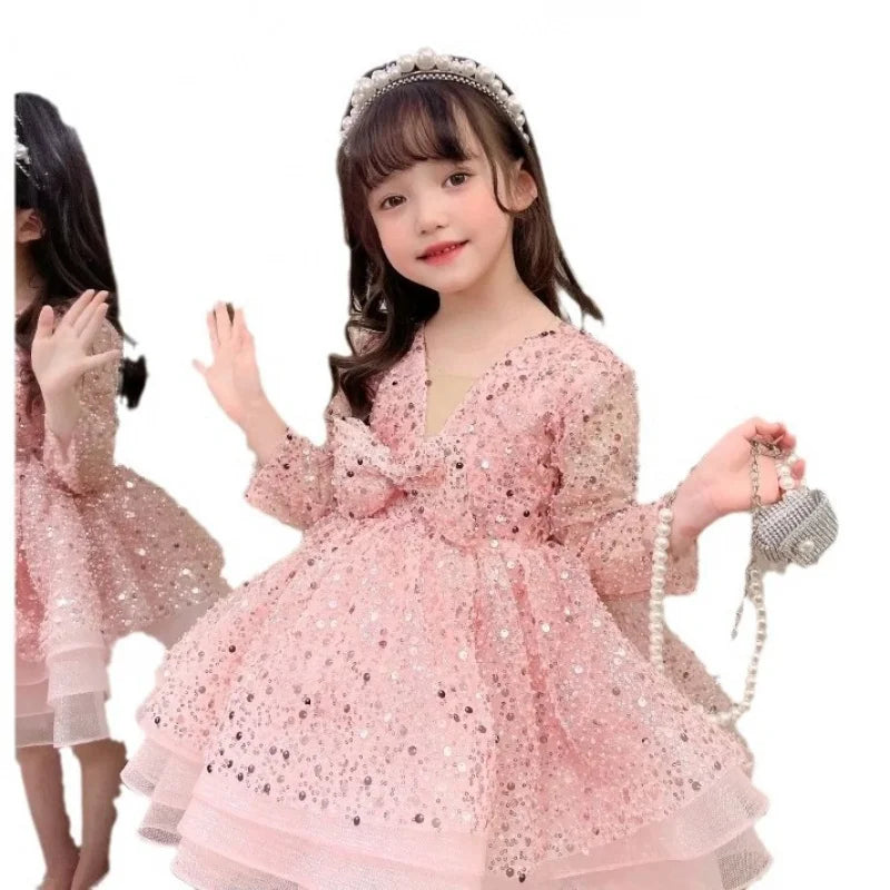 Cute Shiny Ruffles Design Tutu Summer Party Dress for Girls