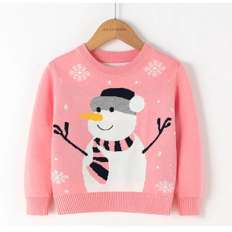 Kids' Long-Sleeved Snowman Design Winter Sweater