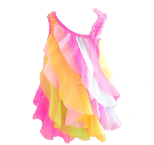 Sleeveless Rainbow Color Beach Dress For Kids Girls