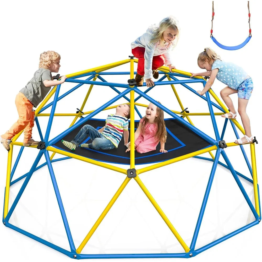 10FT Climbing Dome with Canopy and Swing for Kids