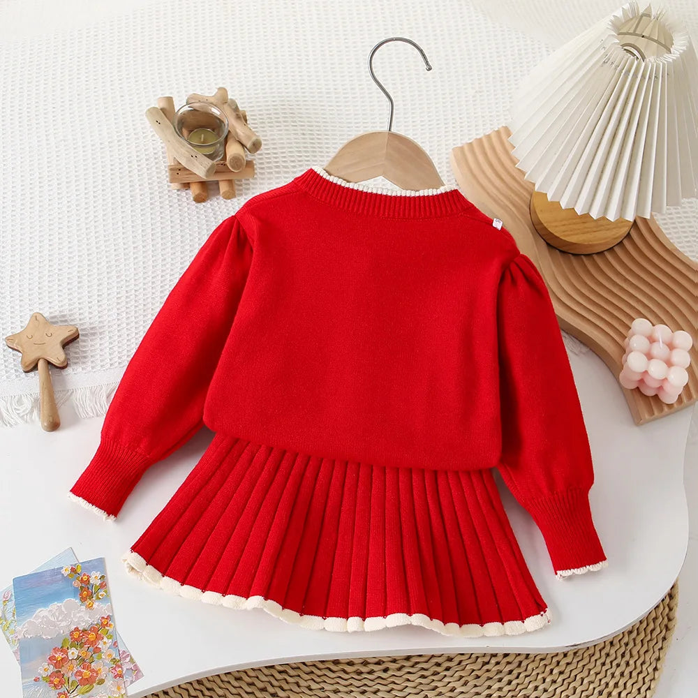 Girls' Long-Sleeved Heart Design Winter Outfit