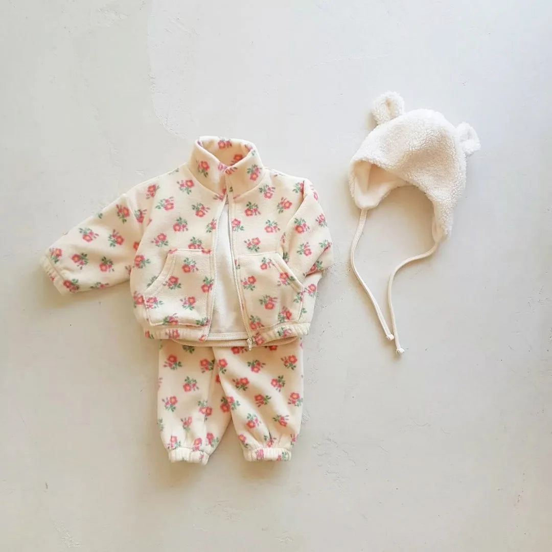 Turtleneck 2pcs Floral Print Thick Warm Baby Clothing Set childrensterritory