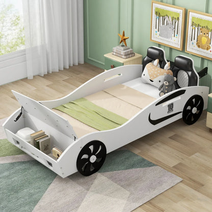 Race Car Design Twin Platform Bed with Backrest and Storage childrensterritory