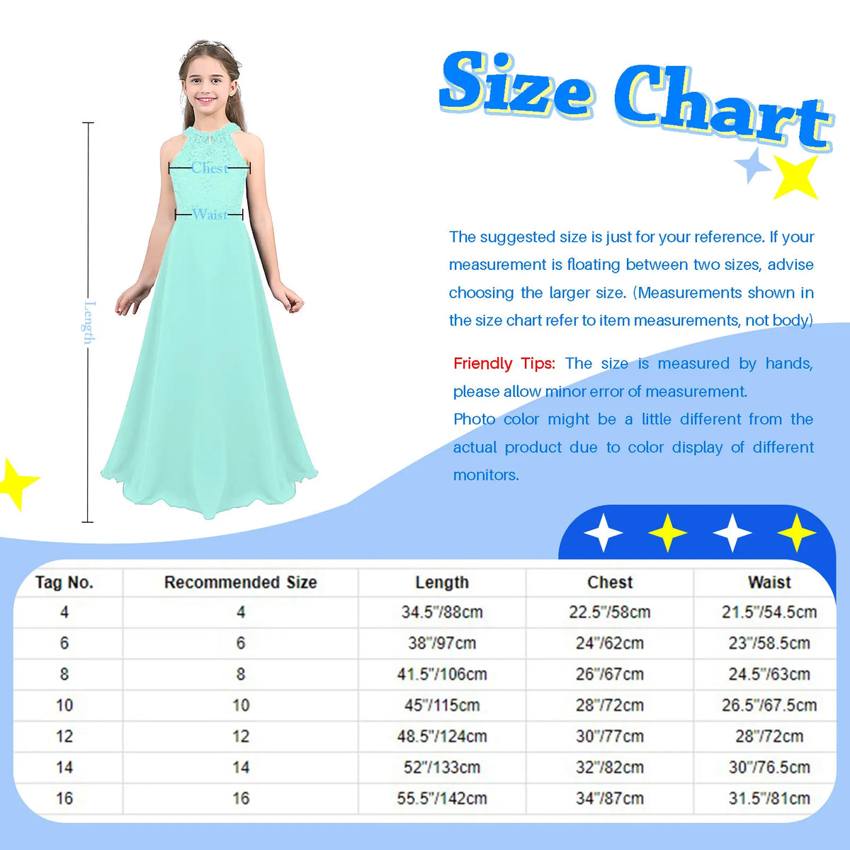 Kids Girls Halter Lace Design Chiffon Long Prom Ball Gowns childrensterritory