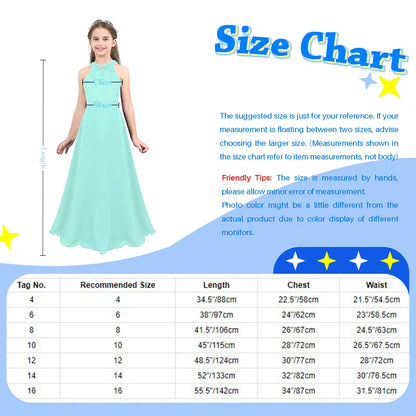 Kids Girls Halter Lace Design Chiffon Long Prom Ball Gowns childrensterritory