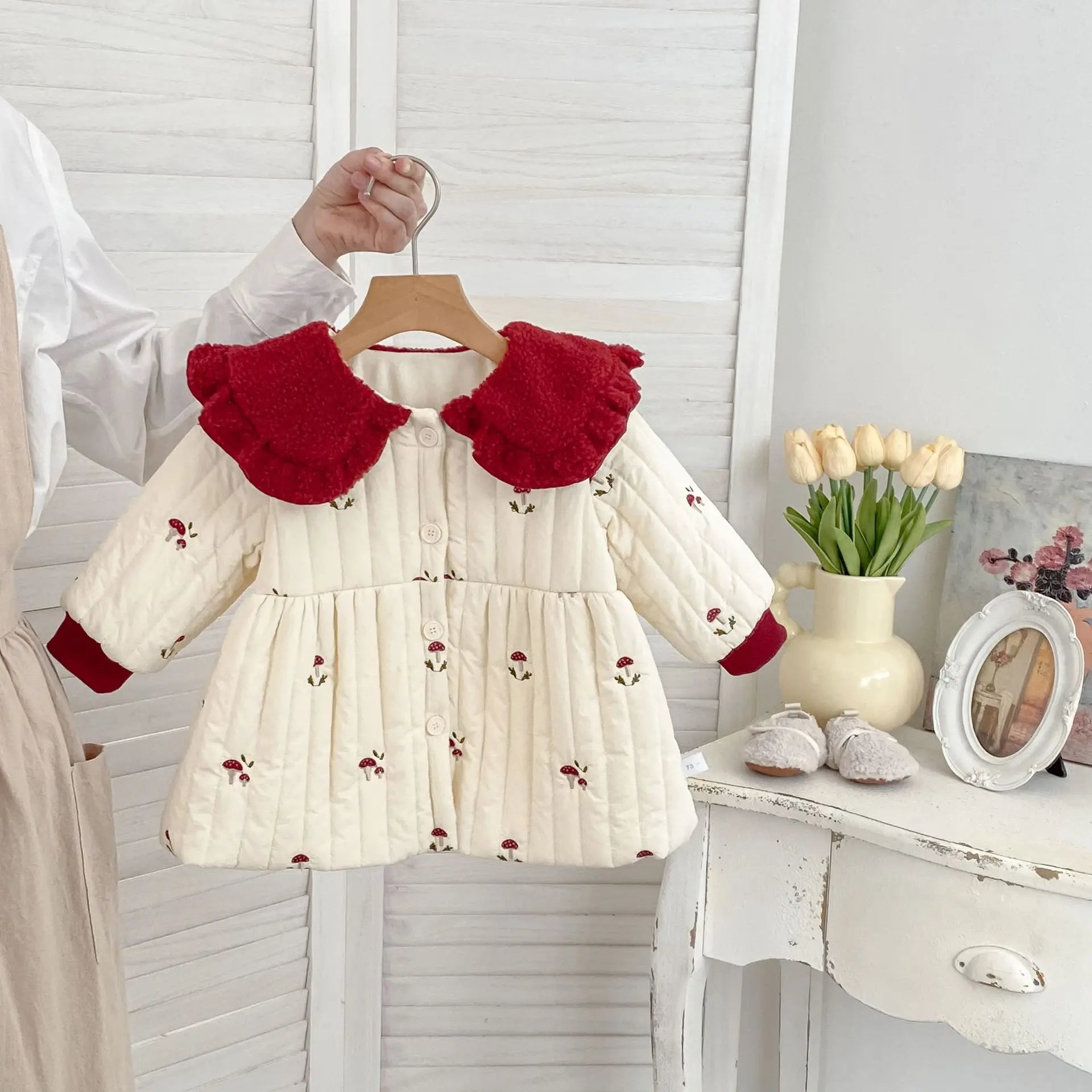 Girls’ Embroidery Collar Design Warm Cute Dresses
