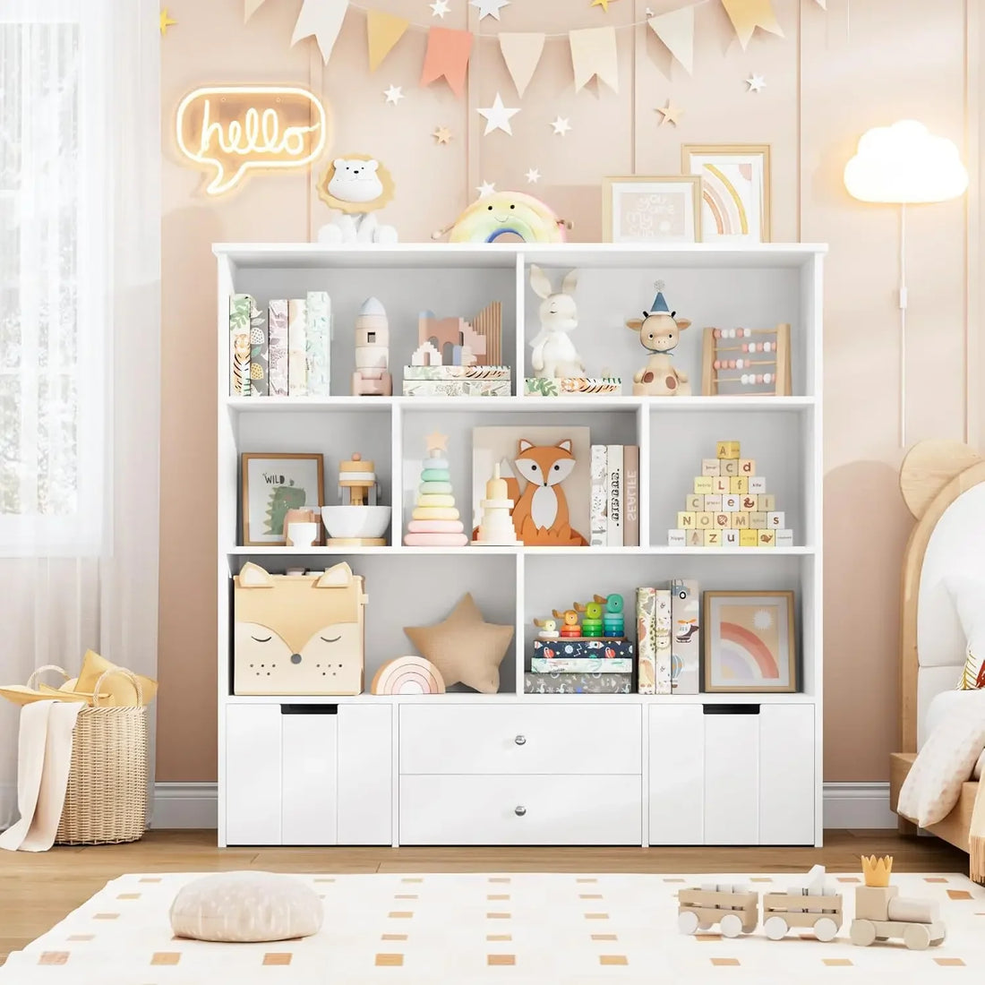 Kids Bookcase and Toy Organizers with Hidden Wheels childrensterritory