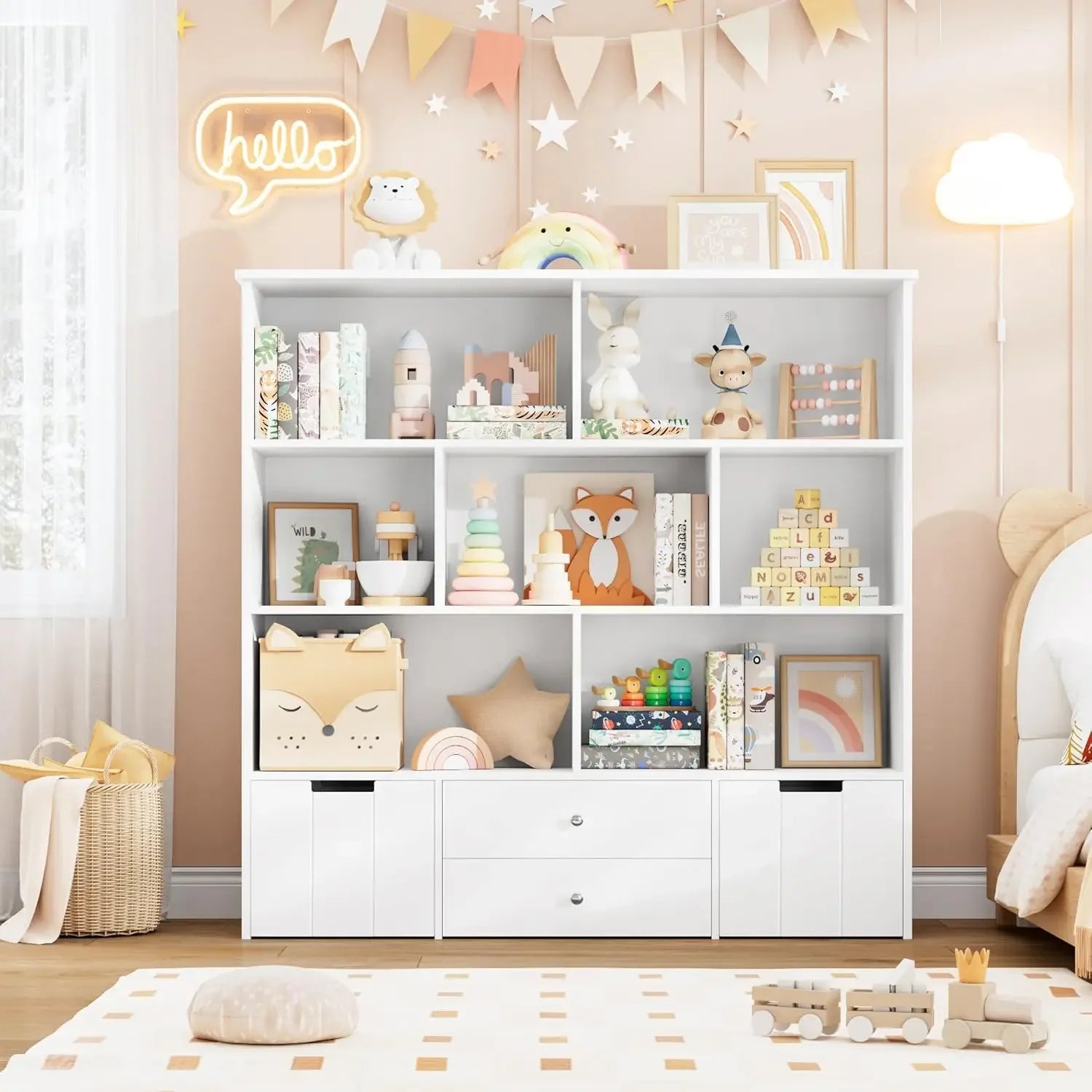 Kids Bookcase and Toy Organizers with Hidden Wheels childrensterritory