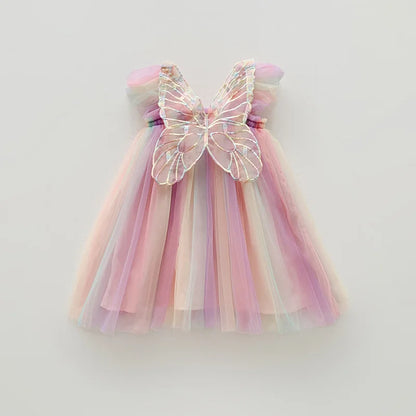 Little Girls Rainbow Stereoscopic Wings Design Summer Princess Dresses childrensterritory